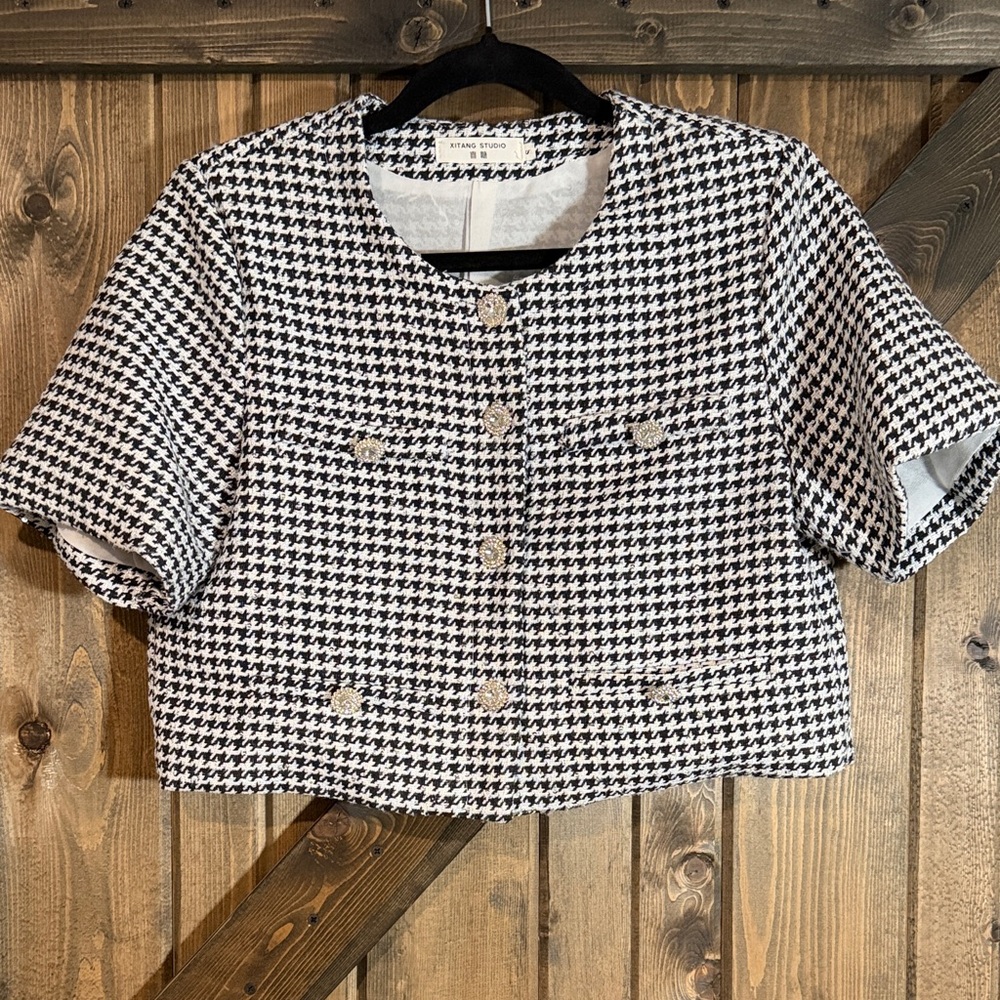 Women's Black and White Houndstooth Jacket